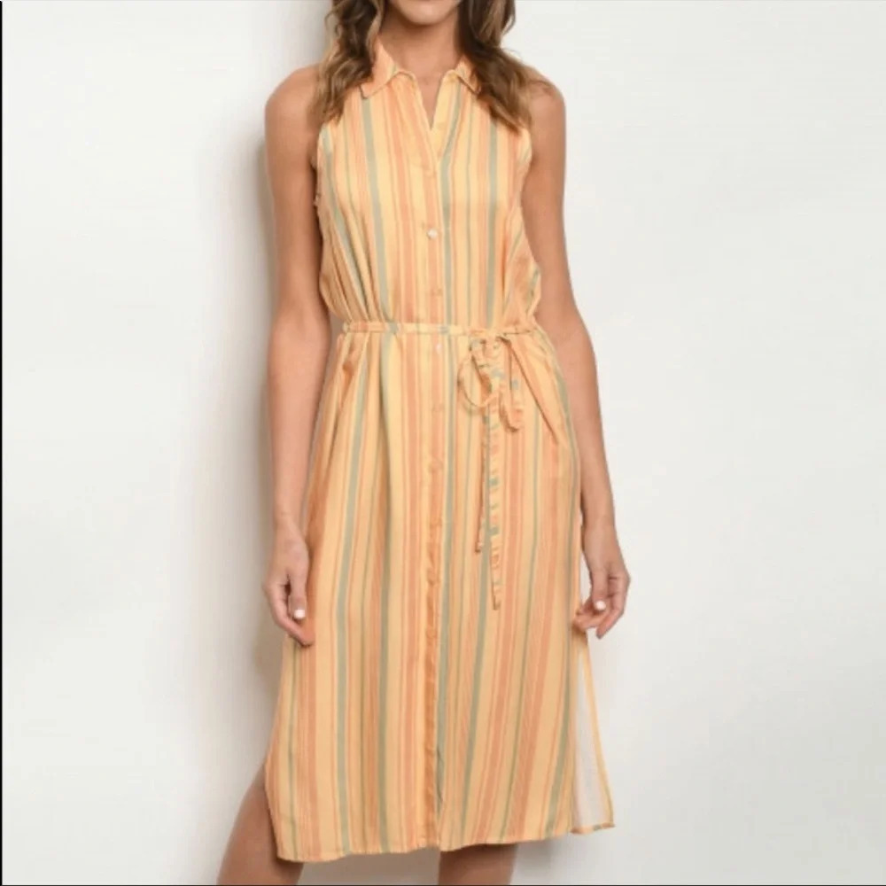 Lulus Sunburst Light Orange Shirt Dress XS